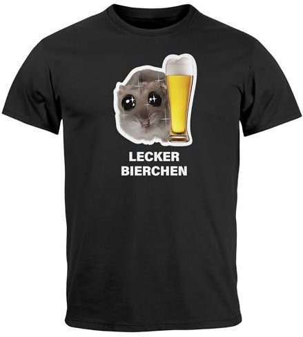 MoonWorks® Herren T-Shirt Lecker Bierchen Bier Alkohol Sad Hamster Meme Fun-Shirt Spruch lustig schwarz S