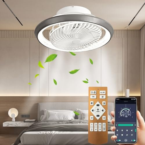 SXQYSM 360° Drehbar Deckenventilator mit Beleuchtung, Deckenleuchte Ventilator, Deckenlamp, Timer Leise Ventilator Lampe mit Fernbedienung, 72W (Grau)