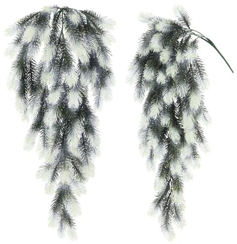 RECUTMS Christmas Teardrop Swag Artificial Christmas Pine Needle Hanging Swag Faux Winter Teardrop Swags Wreath Hanging Plants for Front Door Wall Home Decor（White）