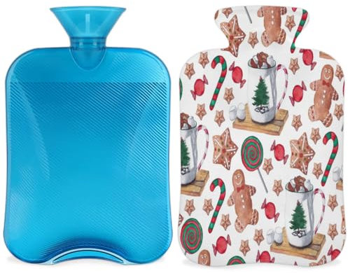 Christmas Gingerbread Man Hot Water Bottle with Cover, Cute Gingerbread Man Hot Water Bottle with Cover, 2L Hot Water Bag for Pain Relief, Neck and Shoulder, Hand Feet Warmer