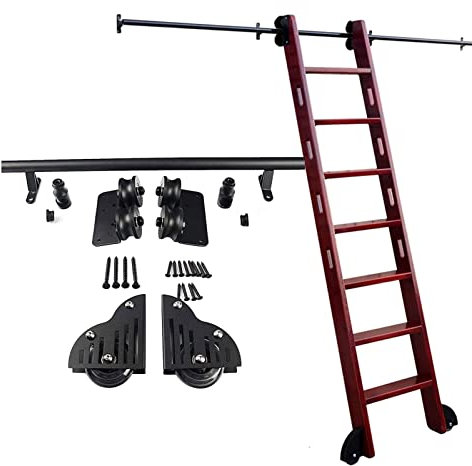 CuNtoHHH Rollleiter-Hardware-Bibliothek, Schiebeleiter-Hardware-Kit, runde Schiene (ohne Leiter), 3,3 bis 20 Fuß Lange, runde Rohr-Mobilleiterschiene für Zuhause/drinnen/auf dem Dachboden, mit Bodenr