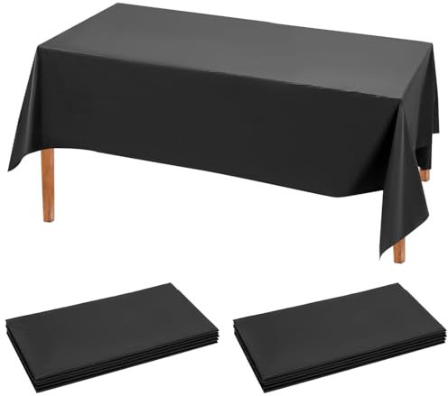 QWORK® Lot de 10 Nappe Longue Noir, Plastique, 274 x 137 cm, Nappe Imperméable, Convient aux Restaurants, Mariages, Fêtes et Événements Spéciaux