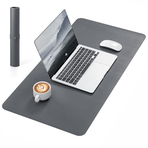 NOSTHEART Leder-Schreibtischunterlage, Rutschfeste Büromatte, Wasserdichter Schreibtischschutz, 80x40cm große Mausunterlage für Schreiben, Laptop & Büro, Litchi 2-Farb-Design (Grau/Schwarz)