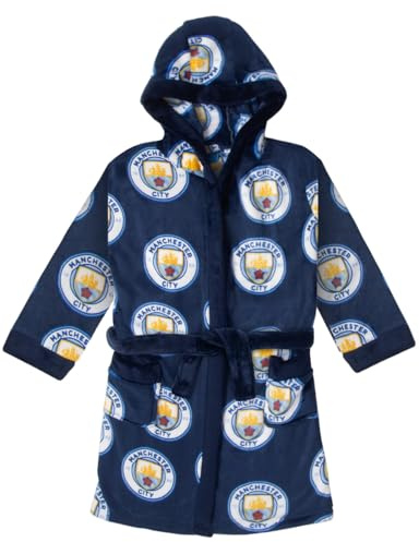 MANCHESTER CITY Boys Dressing Gown Robe Hooded Fleece Kids Official Football