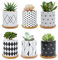 FORAGIFT 7.5CM Succulent Plant Pot, Ceramic Geometric Pattern Cactus Plants Pot, Small Plant Pots for Indoor Outdoor Plants with Bamboo Tray, and Great for Home Office Decor, Set of 6