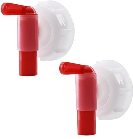 Lot de 2 robinets de dosage DIN61 - Robinet d'écoulement / robinet doseur pour bidon de 15 à 60 litres - Bidon blanc/rouge (filetage DIN 61)