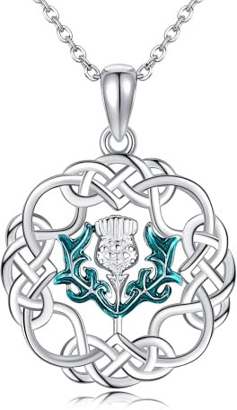 ONEFINITY Distel Halskette 925 Sterling Silber Keltische Knoten Halskette Schottische Distel Cirsium Anhänger Schottische Distel Schmuck Geschenke für Frauen