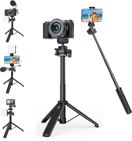 PULUZ Mini trípode de 55 cm con tornillo de 1/4 pulgadas y cabeza de bola, zapata fría extensible para DJI Action 5 Pro Pocket 3 Ation3 4 GoPro 13 12 11 10 9 Insta360 x3 x4 Ace, Ace Pro