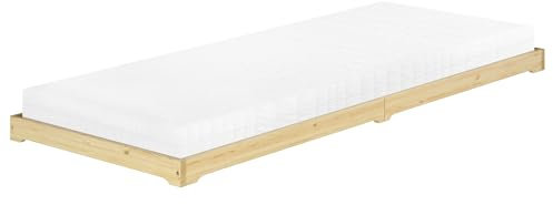 Erst-Holz® Überlanges Bodenbett Futon extra niedriges Holzbett 90x220 Kiefer lackiert V-60.47K-09-220 Ausstattung: Rollrost und Matratze inkl.,