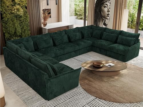 MKS MEBLE Sofa U-Form, Wohnlandschaft, Couch, Ecksofa, Couchgranitur, Polsterecke, Big Sofa XXL, Polstergarnitur - Verso U 9M - Grün Cord