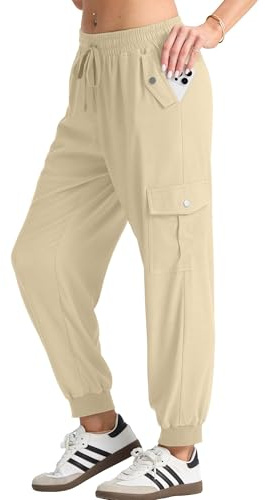 GRECERELLE Ladies Cargo Trousers Womens Summer Hiking Joggers Pants for Women UK with Elastic Waist Cuffed Ankles for Travel Outdoor Streetwear