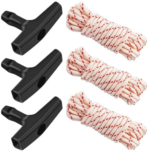 10 Meters 3.5mm Starterseil mit Starter Griff für Rasenmäher,Hochwertige Rasenmäher Seilzug,Zugseil für Wäschespinne,Ersatzseil Kompatibel Rückstoßstarterseil Zugschnur,Rope(3 Stück)