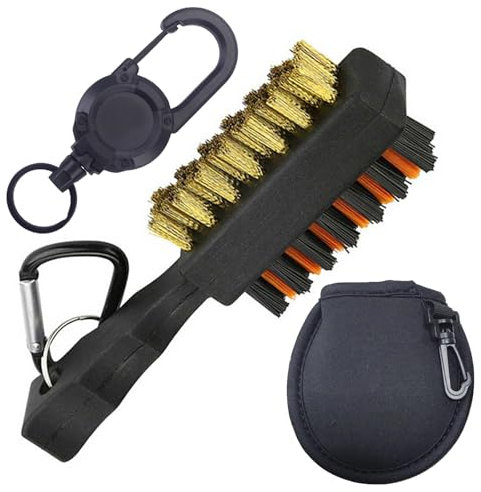 FunnAura 3 Pcs Golf Club Brush Cleaner Set, 2 in 1 Golf Groove Cleaner for Irons Balls Shoes Spike, Easily Attaches to Golf Bag
