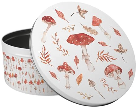Purely Home Watercolour Mushrooms & Toadstools Large Cake Tin - Woodland Kitchen Gifts - Round Metal Storage Container for Baking 23 x 10cm