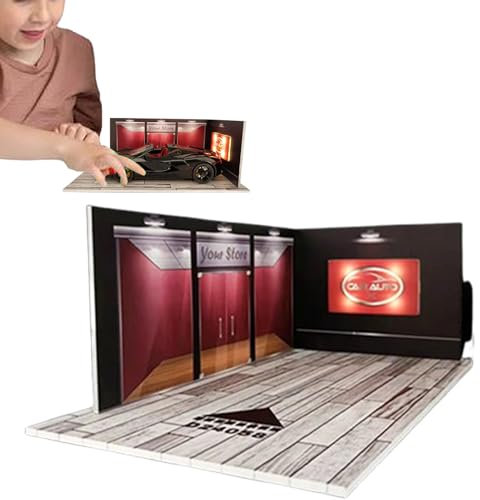 Carie d'affichage automobile modèle - voitures de garage de passe-temps, vitrine de collection de voitures | Éclairage LED à l'échelle à l'échelle 1:24, garage miniature durable pour les voitures moul
