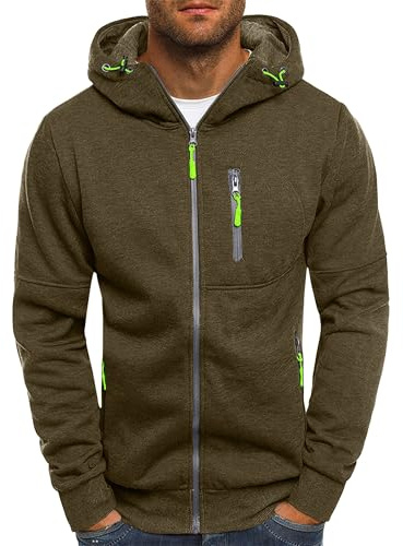 Mens Hoodies Casual Fleece Hooded Sweatshirt Full-Zip Long Sleeve Pullover Hoody Tops