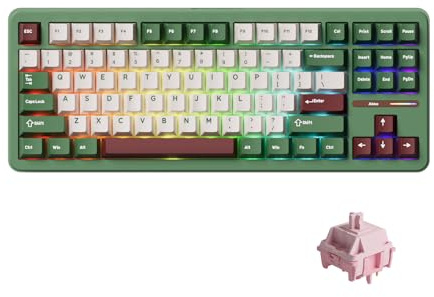 Akko TAC87 kabelgebundene Tastatur, 88 Tasten, 80% TKL US-Layout, Matcha Red Bean Hot-Swap-fähige mechanische Gaming-Tastatur, mit PBT-Tastenkappen im Cherry-Profil (Stellar Rose Switch)