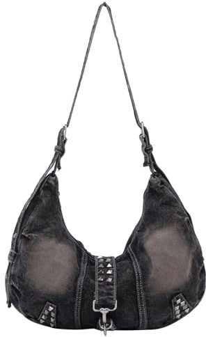 Jywmsc Denim Handtasche für Frauen Retro Jean Crossbody Tasche Studded Schultertasche Casual Hobo Handtasche