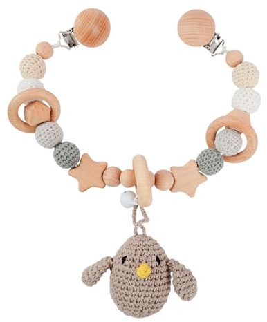 AQCQDQ Kinderwagenkette Holz Baby, Niedliche Tierform Kinderwagenspielzeug, Kinderwagen Kette Baby Mobile, Babyschale Spielzeug für Babys (Vogel)