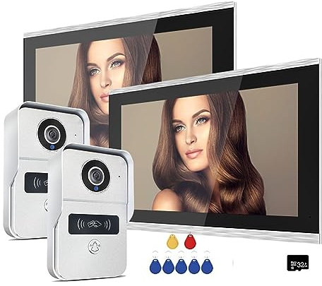 Wireless Intercom, 2MP 1080P 10-Inch Video Intercom Touch Screen Big Tuya Wireless POE Wired Doorbell for Villa Flat RFID Access Control(2v2)