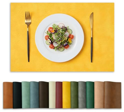 Artoid Mode Gelb PU Faux Leather Platzsets 6er Set, 30x45cm Tischsets Schmutzabweisend Hitzebeständig Platzdeckchen Küche Deko