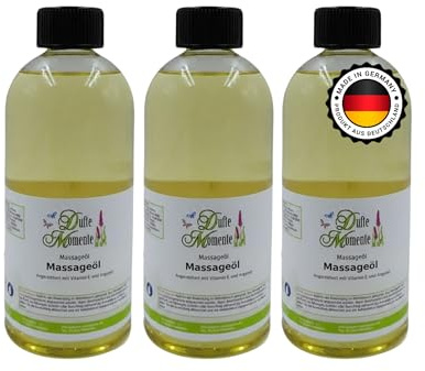 Dufte Momente Massageöl Set – 3 × 500 ml – freie Duftwahl – Pflanzenölbasis – natürliche Pflege & geschmeidige Gleitfähigkeit – Wellness & Massage – Made in Germany