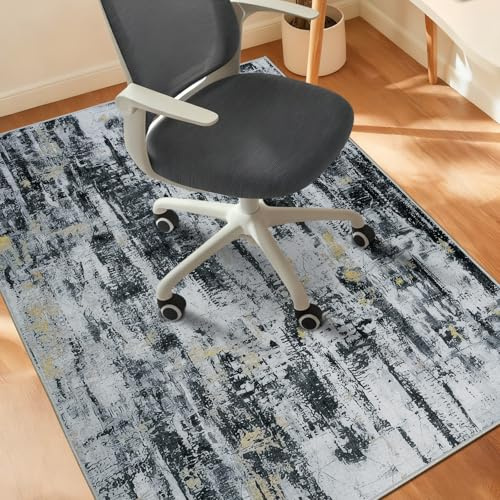 Homcomodar Office Chair Mats for Hardwood Floor 90x120cm Computer Chair Mat for Home and Office Floor Mat for Office Chair Non Slip Rubber Mats(Black Gold)