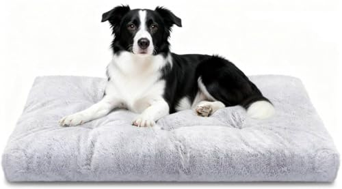 Nobleza Hundebett für Große Hunde L 95x60x10 cm, Weiches Flauschiges Hundekissen mit Langer Plüsch, Waschbare Hundematte mit Rutschfester Basis, Grau