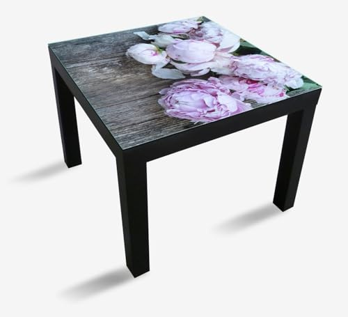 Wallario Glasplatte, Schutzplatte 55 x 55 cm - geeignet für IKEA Lack Tisch, für Beistelltisch/Couchtisch, Pinke Blumen auf Holz