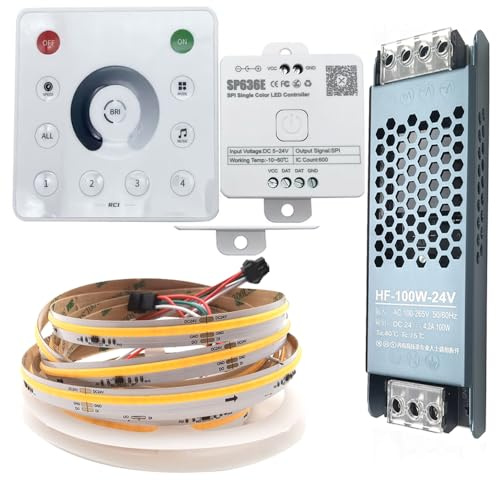 5M 24V WS2811 COB fließendes Wasser fließendes Naturweiß Pferderennen adressierbare LED-Streifenluchten 360LEDs/M flexibles Band mit SP636E Controller RC1 4Zone Remote 24V 100W Stromversorgung