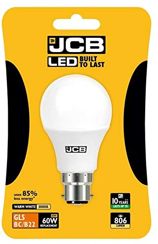 JCB LED 10 Watt Bayonet Cap GLS Lamp Warm White 3000K 60W Replacement BC B22 LED Bulb