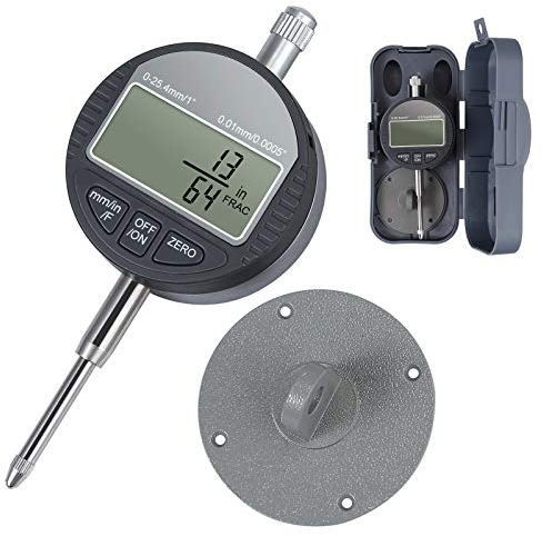 Neoteck DTI LCD Comparatore Centesimale Digitale 0.01/0.0005''/ 1/128'' Indicatore Digitale con Frazioni/Pollice/Metrica Calibro di Precisione 0-25.4mm/1'' Comparatore Elettronico Professionale