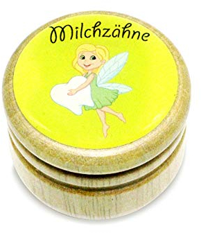 GICO Milchzahndose, Zahndose Milchzähne Bilderdose aus Holz mit Drehverschluss in diversen Motiven für Jungen und Mädchen mit Drehverschluss 44 mm (ZAHNFEE) -Made in EU-7015