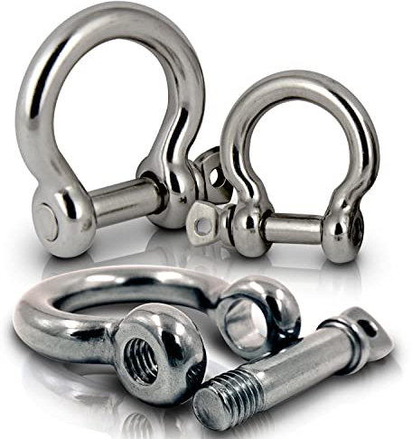 PROTECH 2 Stück Schäkel 8mm Edelstahl A4 Schaekel geschweift rostfreier gebogen mit Schraubbolzen Omega geschweifte Form Schraube Draussen AISI 316