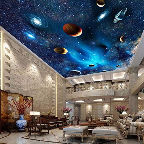 Benutzerdefinierte 3D-Wandbild Tapete 3D-Universum Space Star Planet Deckenbilder Wohnzimmer Schlafzimmer Decke Hintergrund Dekor Tapete,200 * 140Cm