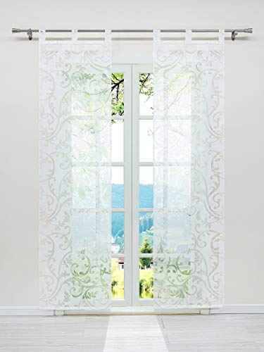 ESLIR Schiebegardinen Ausbrenner Flächenvorhänge Set 2er Gardinen mit Schlaufen Schiebevorhang Transparent Vorhang Weiß BxH 57x245cm 2 Stück