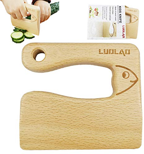 LUOLAO Wooden Kids Knife for Cooking and Safe Cutting Veggies Fruits, Cute Fish Shape Kids Kitchen Tools, Christmas Gifts for kids, 2-5 Years Old Applicable