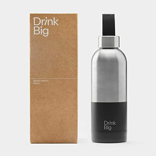 DrinkBig | Edelstahl TRINKFLASCHE | 500 ml Isolierflasche f. Kohlensäure geeignet | BPA- & rostfrei (Schwarz)