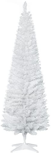 HOMCOM Albero di Natale Artificiale 180 cm con Rami Realistici, Albero di Natale Alto e Stretto con Base in Plastica, Bianco