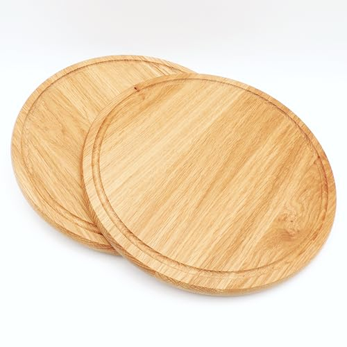 JOWE Tagliere rotondo da cucina in legno di rovere, 25 x 25 cm, tagliere rotondo, 2 pezzi