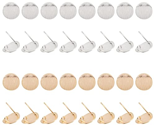 SUPERFINDINGS 32 Stück 2 Farben Messing Ohrstecker Zubehör Flache Runde Ohrstecker Ohrstecker Vergoldet Disc Charms Ohrring Für DIY Ohrringherstellung Zubehör