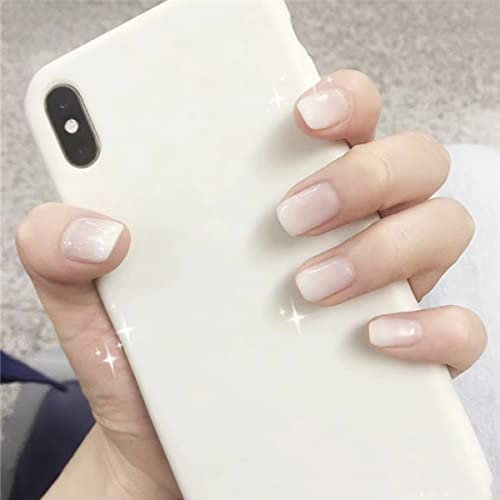 Bufenia Lot de 24 faux ongles carrés courts blancs dégradés français (A)