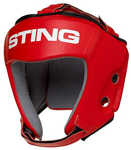 STING IBA – Casque de compétition, design anatomique avec rembourrage de sécurité pour homme et femme, idéal pour la boxe, le MMA, le Muay Thai, le kickboxing et plus encore, rouge, XL