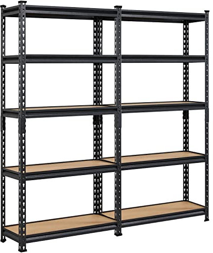 Yaheetech Estanteria Almacenaje de 5 Niveles Estantería Metalica Galvanizada para Hogar, Trastero, Garaje,5 Baldas Ajustables 150 x 30 x 153 cm Negro
