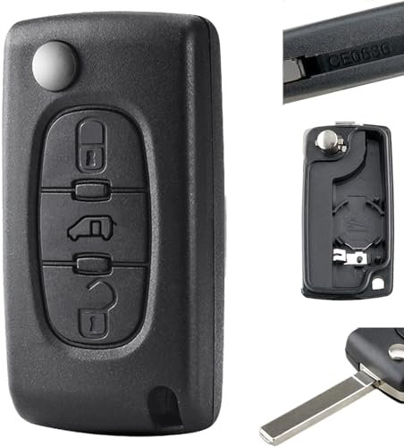 Vailikey 3-Button Black Plastic Key Case for Peugeot Expert Partner Van, Citroen Berlingo, Dispatch, Toyota Proace (CE0536, VA2 Blade)