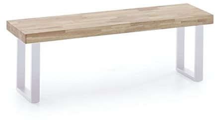 Home Heavenly® - Banco de Madera Roble Macizo Darek, Banco para Comedor y Cocina, Estilo Industrial, Pata Metal U. 120x47x34 cm. (Roble Nordish - Pata Blanca)