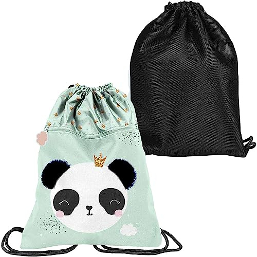Paso Backpack Premium Schultasche für Schuhe Hausschuhe Panda Bär Celadon