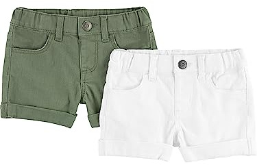 Simple Joys by Carter's Denim Shorts, Pack of 2 Pantalones Cortos de Mezclilla, Blanco/Verde Oliva, 2 años para Niñas