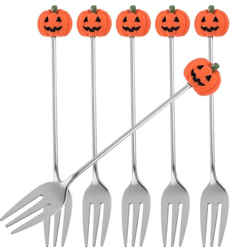 UPKOCH Set di 6 piatti creativi per Halloween, forchette da zucca, forchette da cucina, per Halloween, forchette da cocktail