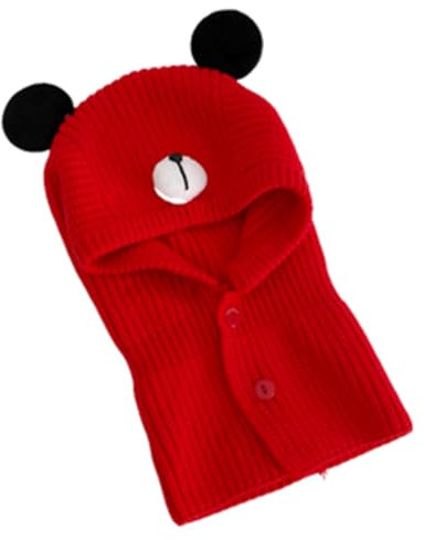 Rayson Winter Strickmütze Mädchen Junge Mütze mit Ohren Bear SchlupfmüTze Baby Baumwolle Knopf Kinder Beanie Mädchen Einfarbig(Rot,One Size)